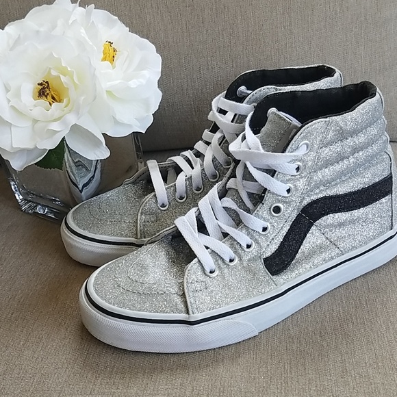 silver glitter vans high top